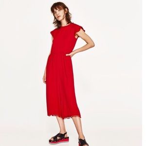 Zara red Pom Pom jumpsuit